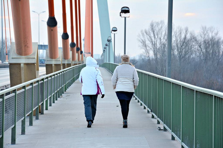 在桥上的两个女人照片