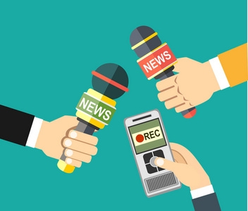 新闻.绿色背景下平面风格的矢量图示照片