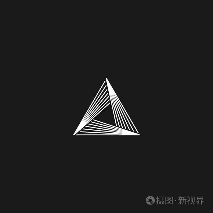 三角形标志线性无穷几何金字塔形状黑白重叠细线时髦字母最小样式无限