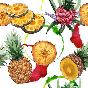 水彩风格的异国情调菠萝野生水果图案