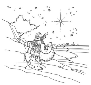 圣诞故事智者看见星星在伯利恒魔术家走向伯利恒.vec向r绘画