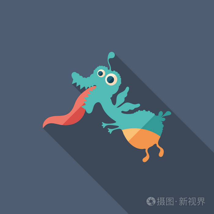 龙的怪物扁方形图标与长长的影子