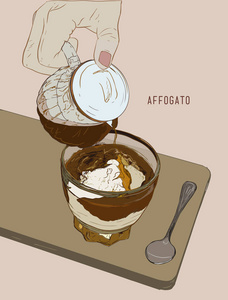 Affogato 咖啡，手绘草图线条艺术，矢量图