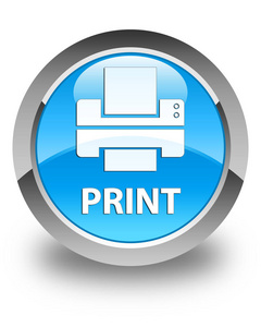 打印 打印机图标 光泽青色蓝色圆形按钮