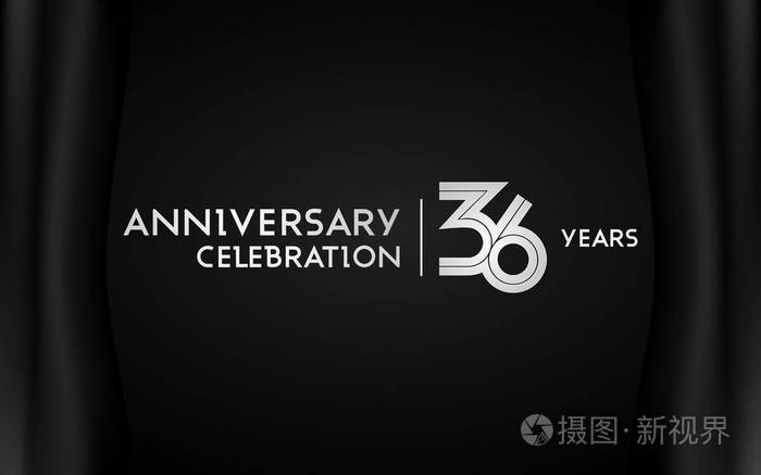 36周年纪念标识与银色多线性数字.暗背景下的矢量插图
