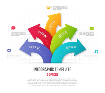 信息与5选项分支圆形箭头。矢量 tem