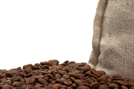 咖啡豆和麻布袋