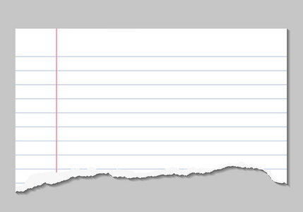 带阴影的笔记本内衬纸撕页的矢量逼真插图