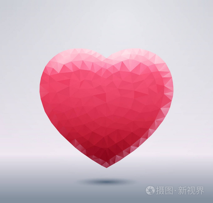 带阴影抽象爱情符号的多边形粉红色心形