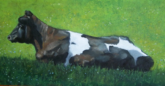 蜡笔绘画的荷斯坦奶牛躺在阳光下