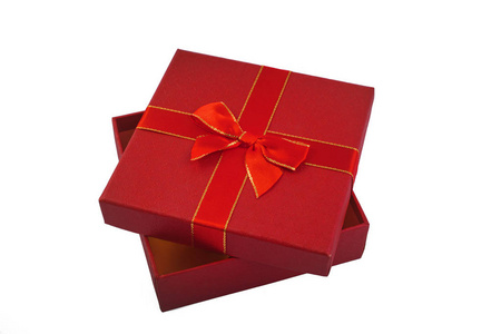 开放的红色礼品盒用丝带白色背景上孤立