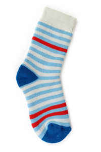 温暖的冬季儿童的 stiped 袜子隔离白色背景。销售和购买