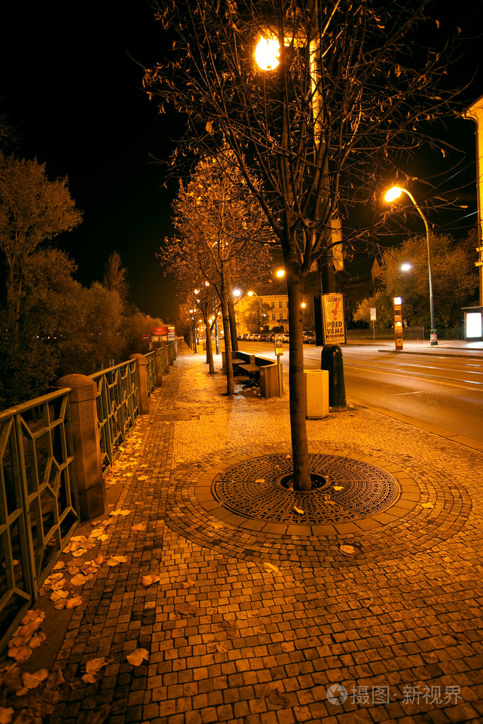 布拉格街道美丽的夜景
