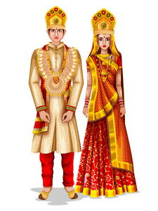 印度北安传统服饰中的 Uttaranchali 婚礼情侣