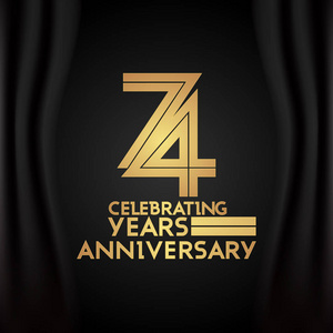 74年周年纪念标识与金黄多线性数字, 矢量例证在黑背景照片