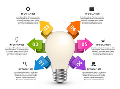 设计信息与一个圆形的箭头灯泡。信息商务演示或信息横幅