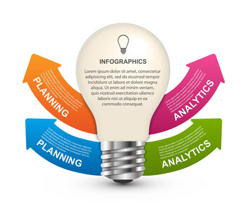 用灯泡的抽象信息图表。图表为业务演示文稿或信息横幅