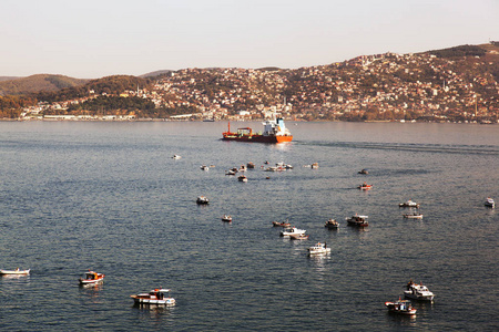 伊斯坦布尔的博斯普鲁斯海峡, 船, 油轮, 渔船和海岸警卫队