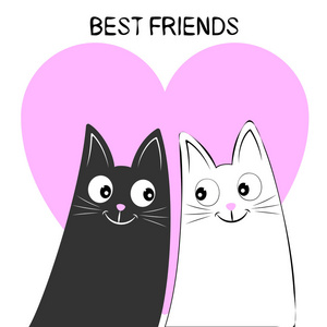 一个美丽的两个可爱的小猫在心脏的背景与刻字最好的朋友
