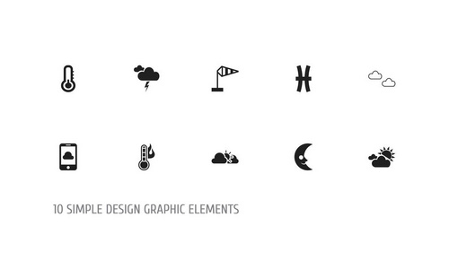 10可编辑的天气图标集。包括诸如日落微笑月亮电话等符号。可用于 Web移动Ui 和信息设计