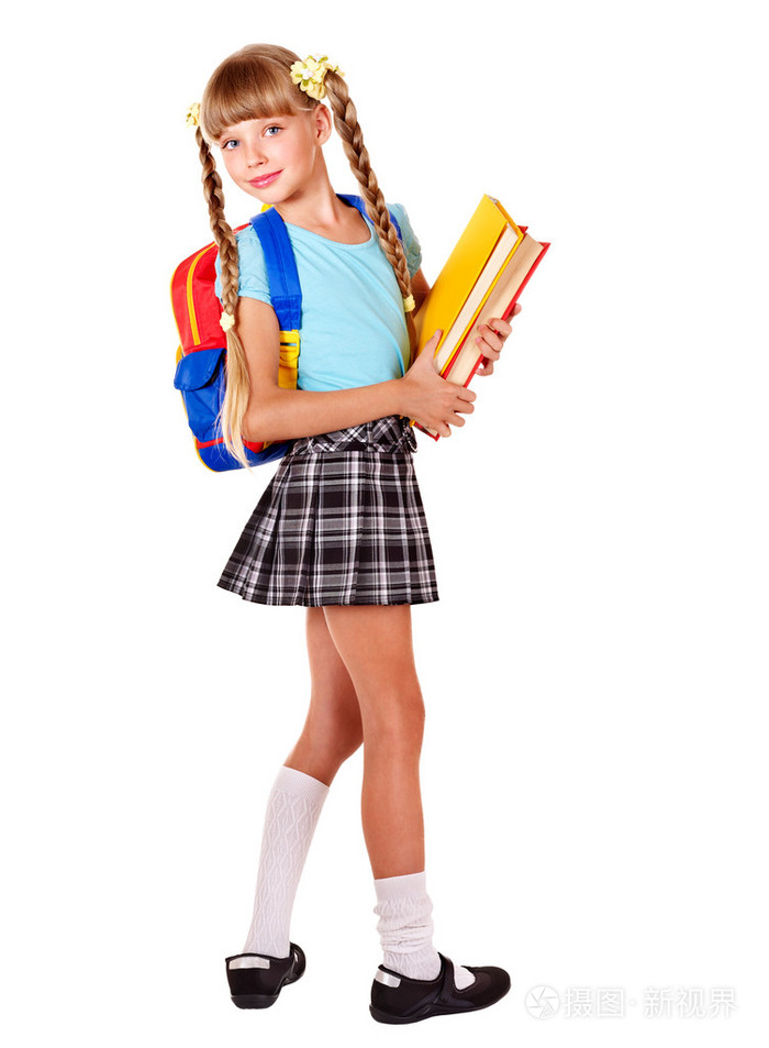 带背包拿书的女学生.