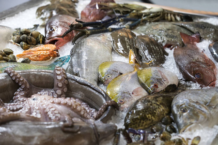 烧烤红龙虾, 螃蟹, 虾球独特的蓝蟹.