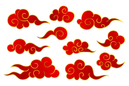 红色和金色的中国云符号收藏