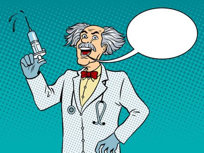 疯狂的医生与注射器流行艺术载体照片