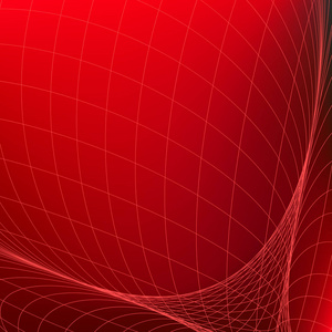 抽象的红色背景与网络。空间曲线直线