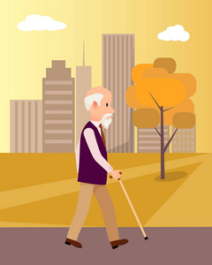 在城市公园海报上手杖的老人