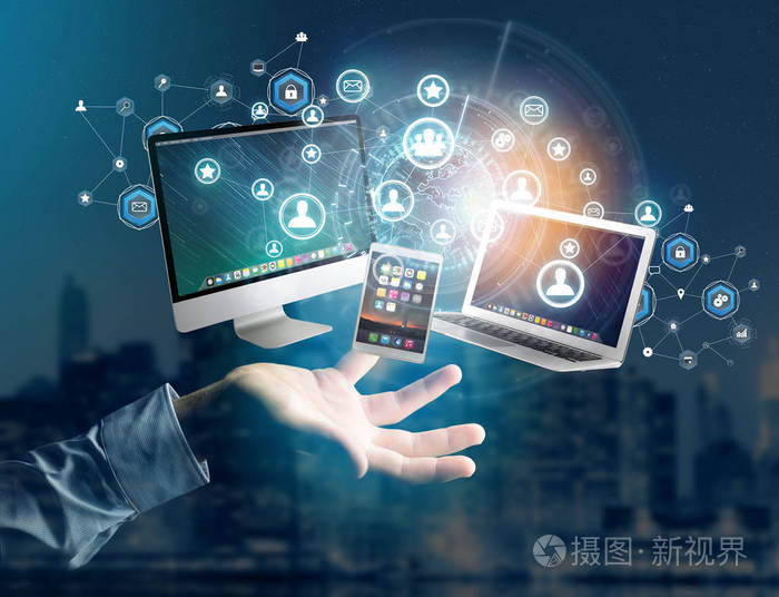 计算机和设备在埠未来派接口上显示