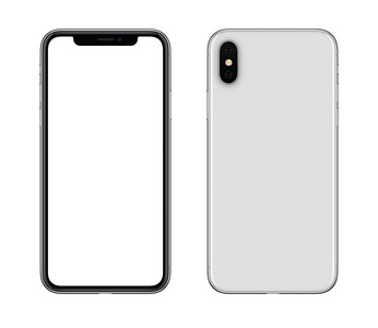 新的现代白色智能手机模型,类似于iphonex前端和照片