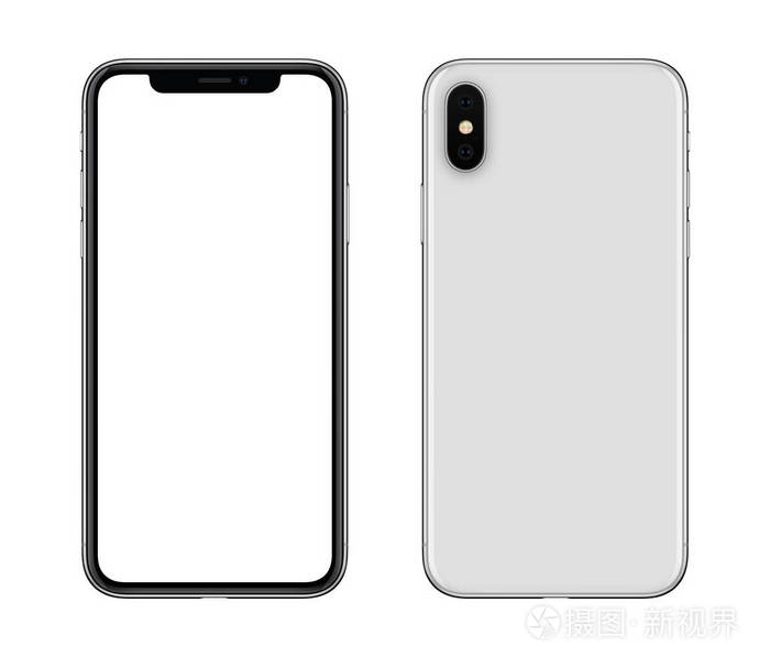 新的现代白色智能手机模型,类似于iphonex前端和