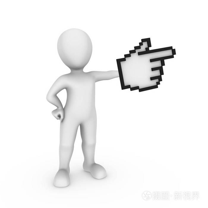3d 白人鼠标指针指向手指