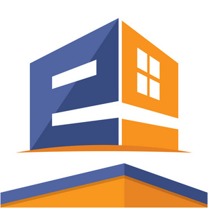 图标标志为建筑业务与最初的字母 E, 设计和色彩在一个平面设计风格
