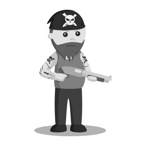 匪徒挥舞猎枪矢量插画设计黑白风格照片