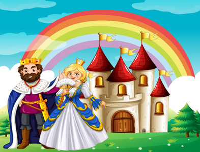 场面与国王和女王/王后在宫殿照片