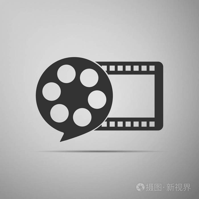电影胶片卷轴和播放视频电影的图像在灰色背景隔离.平面设计.矢量插图