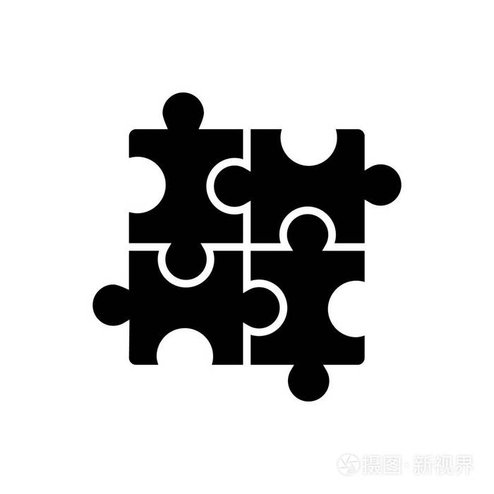 拼图-拼图图标,矢量插画,孤立的背景上的黑色标志