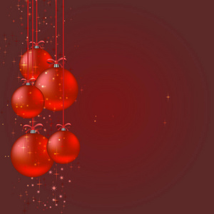 红色圣诞球悬挂丝带矢量背景