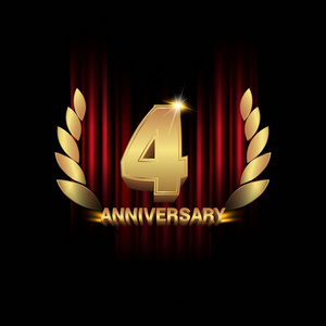 4年金周年庆典标志与红色帷幕在黑背景照片