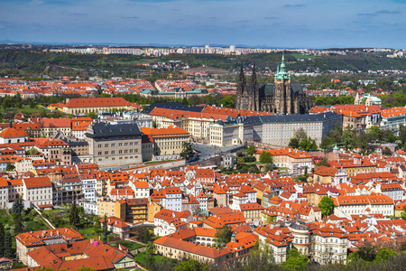 布拉格城堡，圣维特大教堂，捷克共和国。全景
