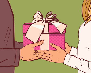 男士赠送礼物或礼品盒给女性手特写