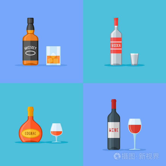 威士忌, 伏特加, 白兰地和葡萄酒插画-正版商用图片02yi1l-摄图新视界