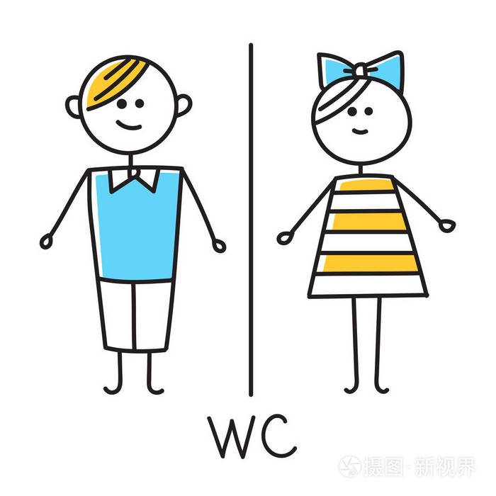 wc 图标.卫生间门板图标.浴室盘子男人和女人卫生间的标志.彩色插图