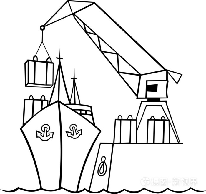 船舶和起重机插画-正版商用图片02ylu8-摄图新视界