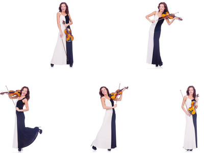 孤立的白色背景上拉小提琴的女人