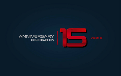 15周年纪念庆祝红色标志, 向量例证在深蓝背景照片