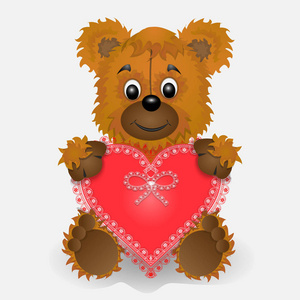 玩具熊握在心脏明信片的爪子