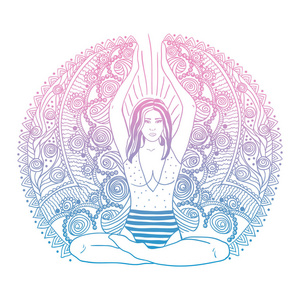 矢量平面卡通插画矢量插画的瑜伽姿势迷幻艺术的抽象背景.数码插画